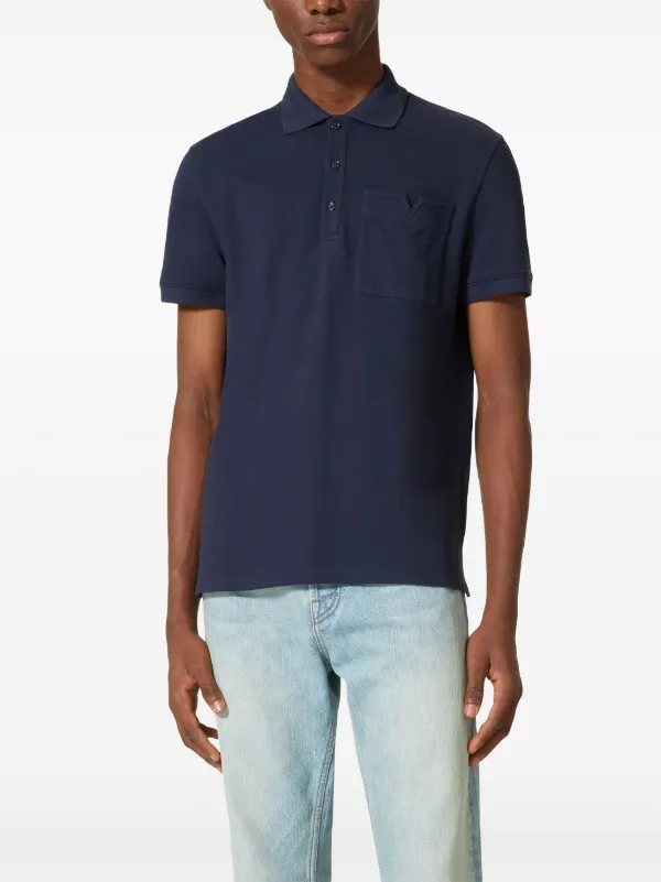 Tシャツ・カットソー VALENTINO GARAVANI Blue Piquet Polo Shirt Valentino Garavani V-detail Piqué Polo Shirt | Blue | FARFETCH