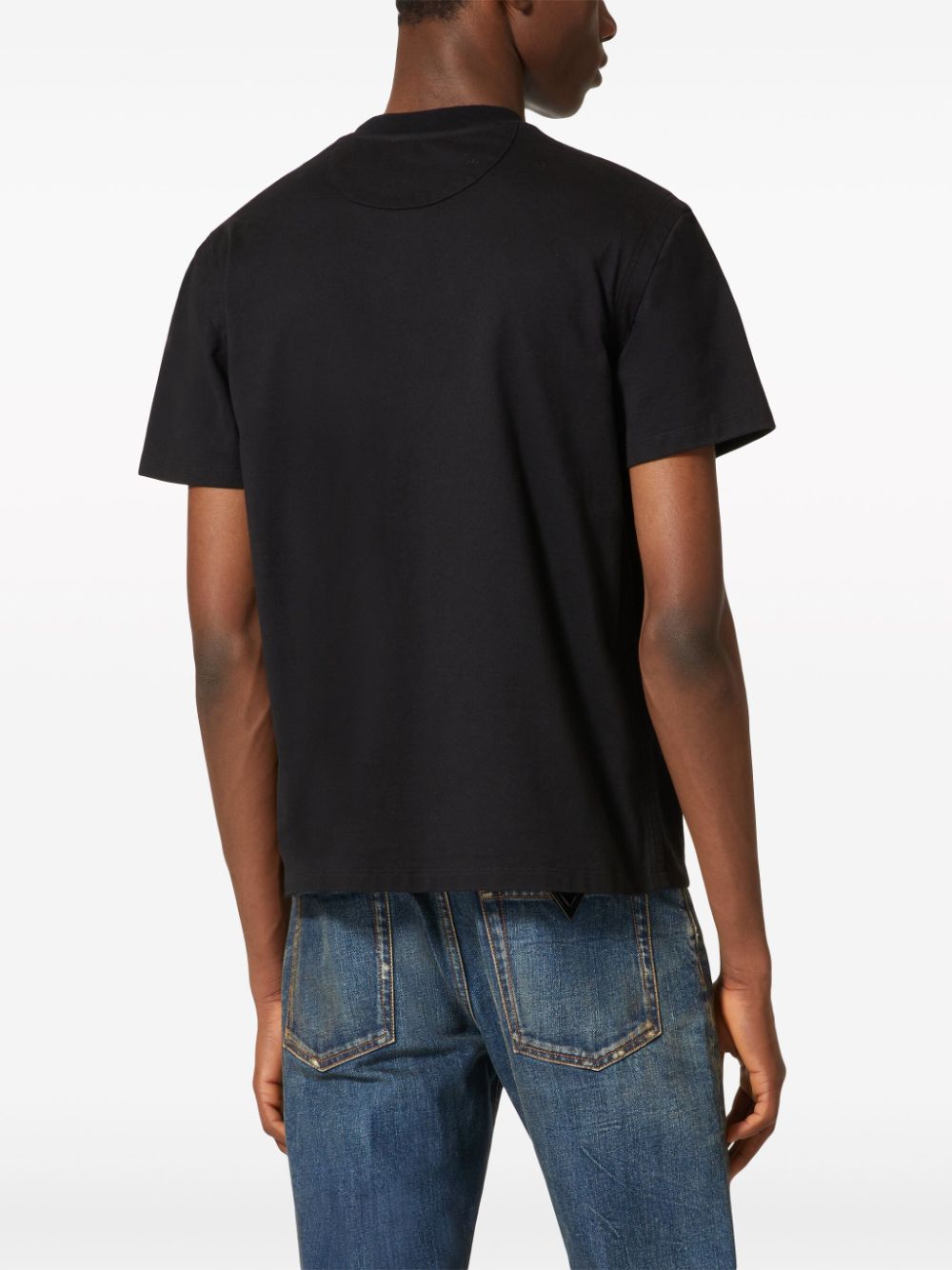 Shop Valentino V-detail Cotton T-shirt In Black