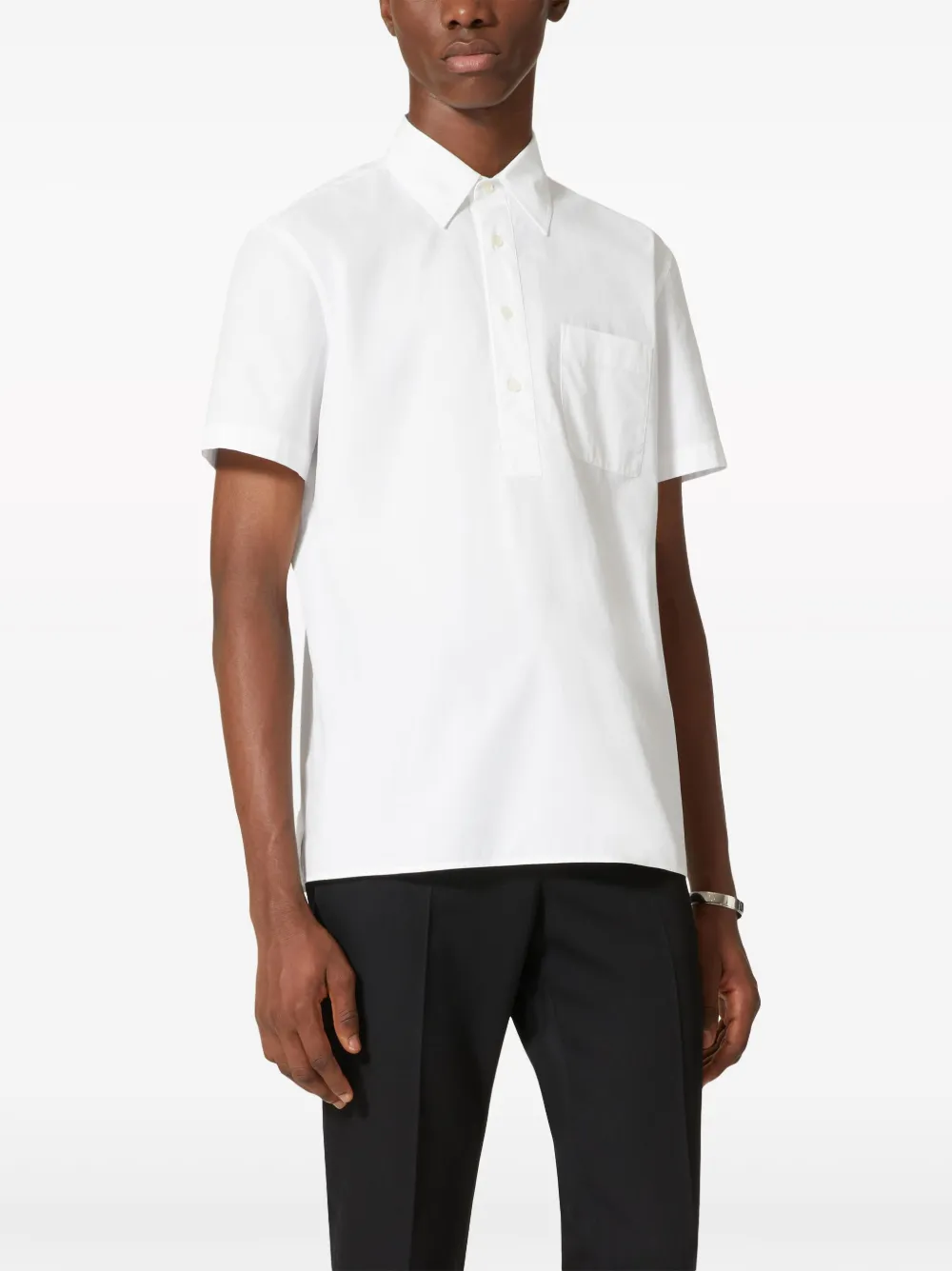 Shop Valentino V-detail Cotton Polo Shirt In White