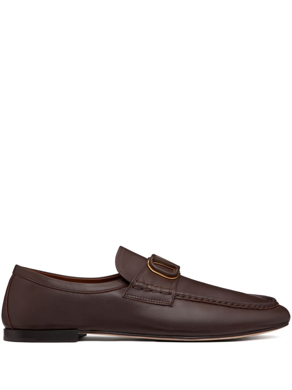 Shop Valentino Vlogo Signature Leather Loafers In Brown