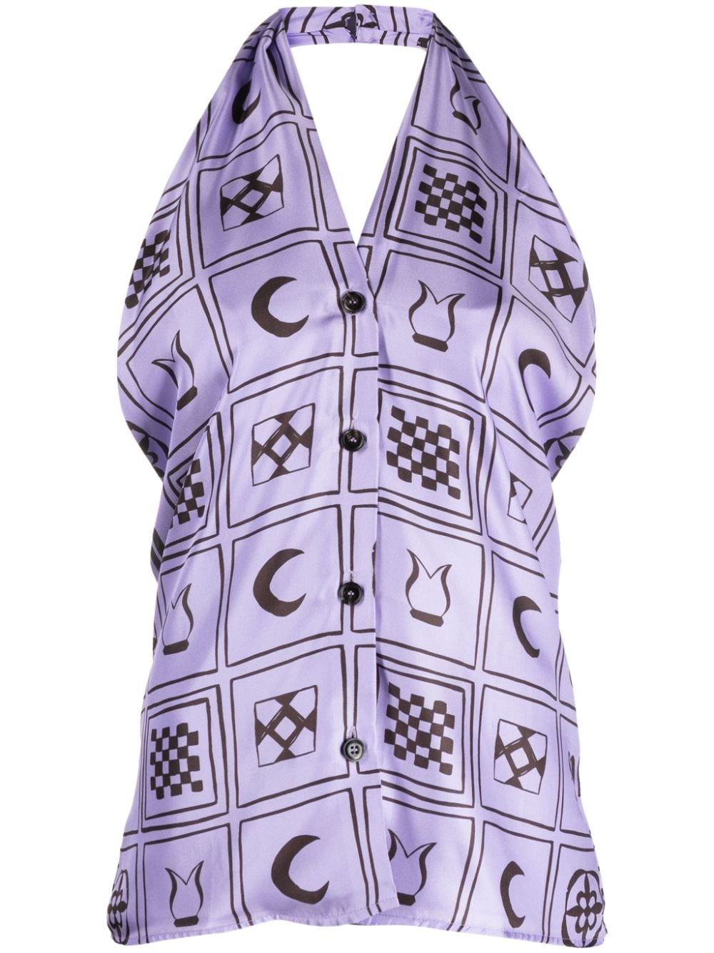 Nanushka Elima Totem-print Halterneck Top In Purple