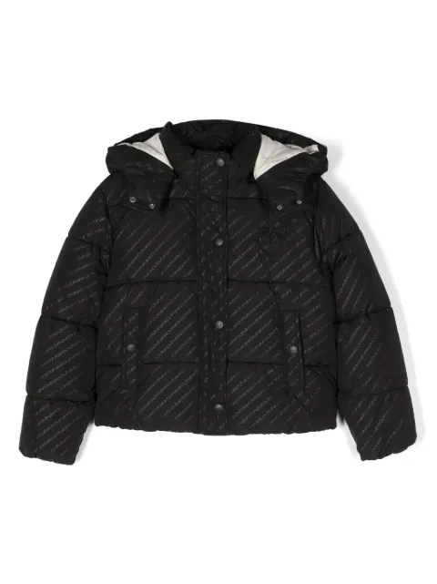 Pinko Kids logo-print padded hooded jacket