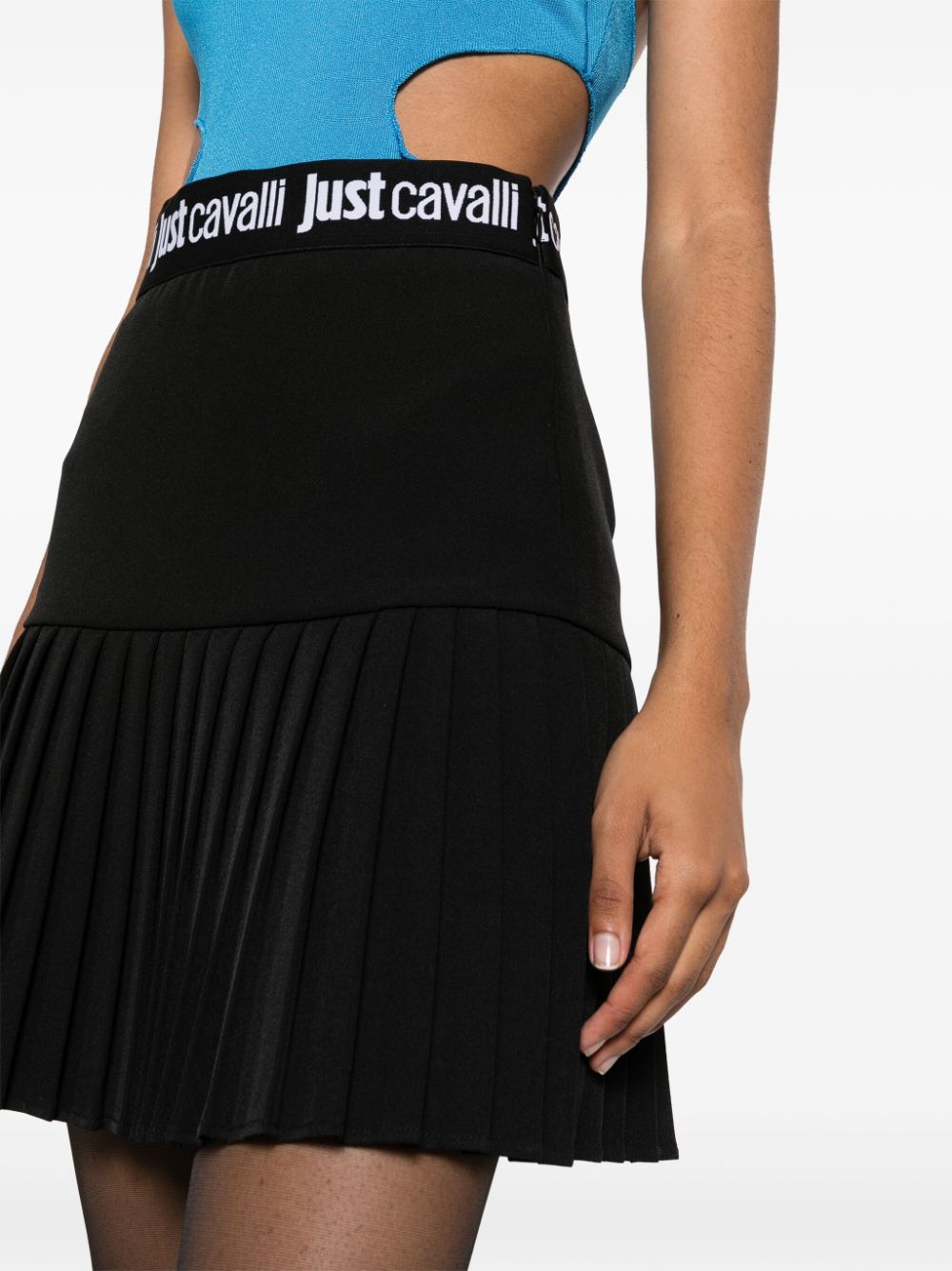Shop Just Cavalli Logo-waistband Plissé Miniskirt In Black