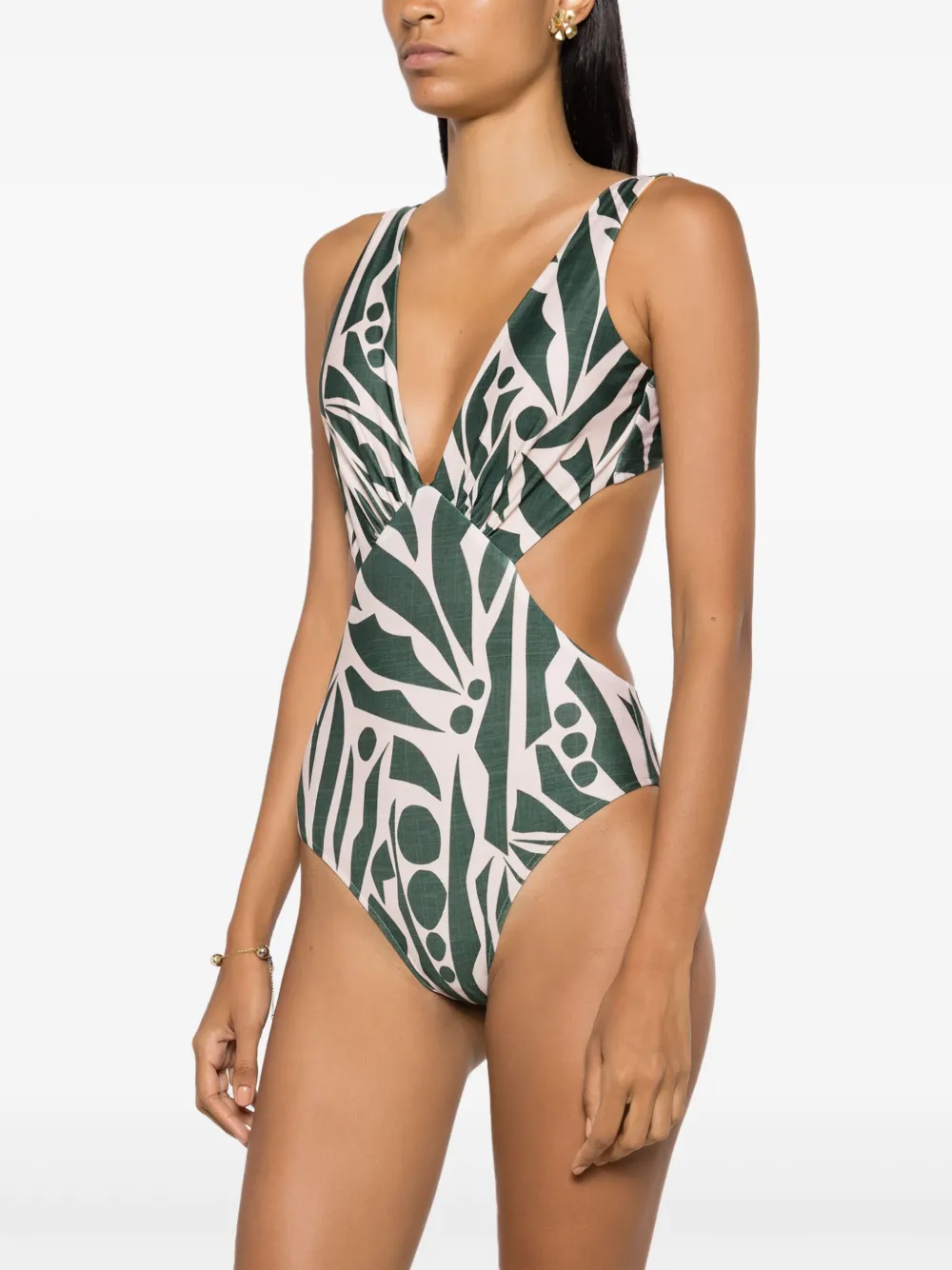 Shop Lygia & Nanny Alexis Abstract-print Cut-out One-piece In Green