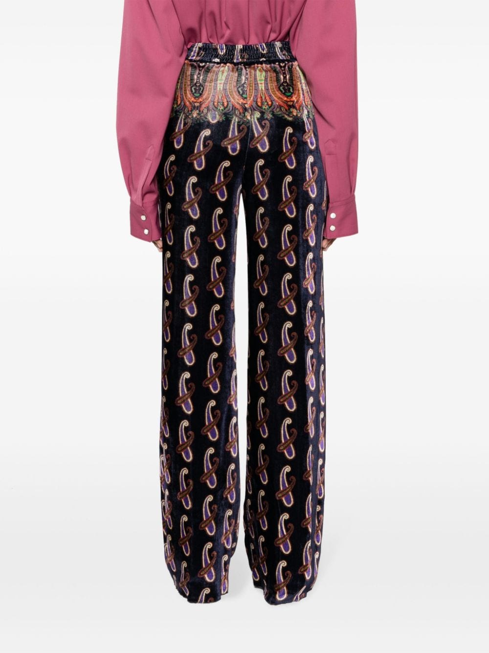 Shop Etro Patterned-jacquard Velvet Trousers In Blau