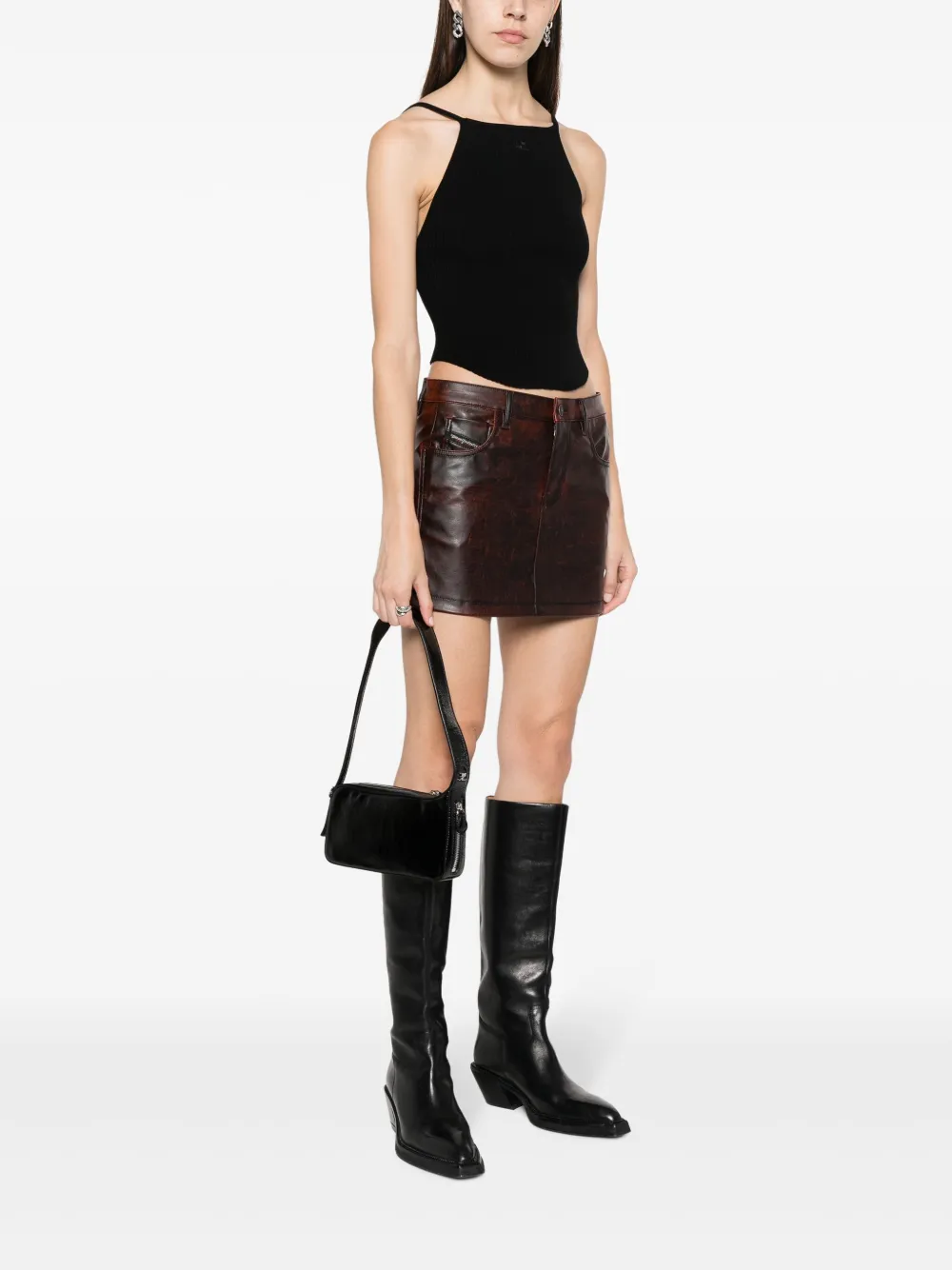 Shop Courrèges One Racer Leather Shoulder Bag In Black