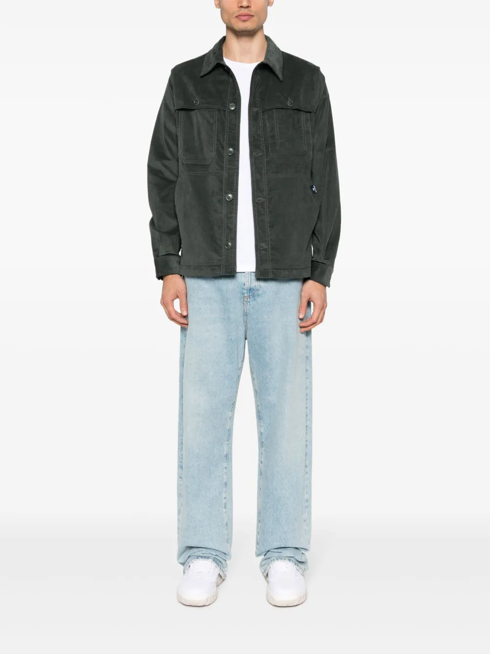 PS Paul Smith logo-patch corduroy shirt jacket - Groen
