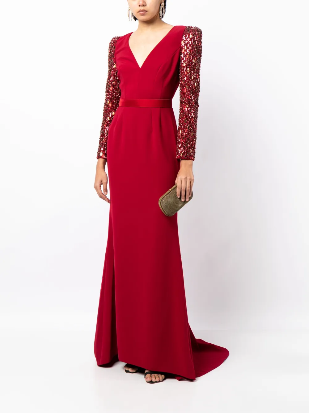 Jenny Packham Avondjurk verfraaid met kralen - Rood