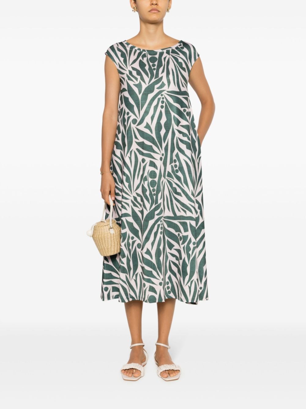 Shop Lygia & Nanny Graphic-print Cap-sleeves Midi Dress In Green