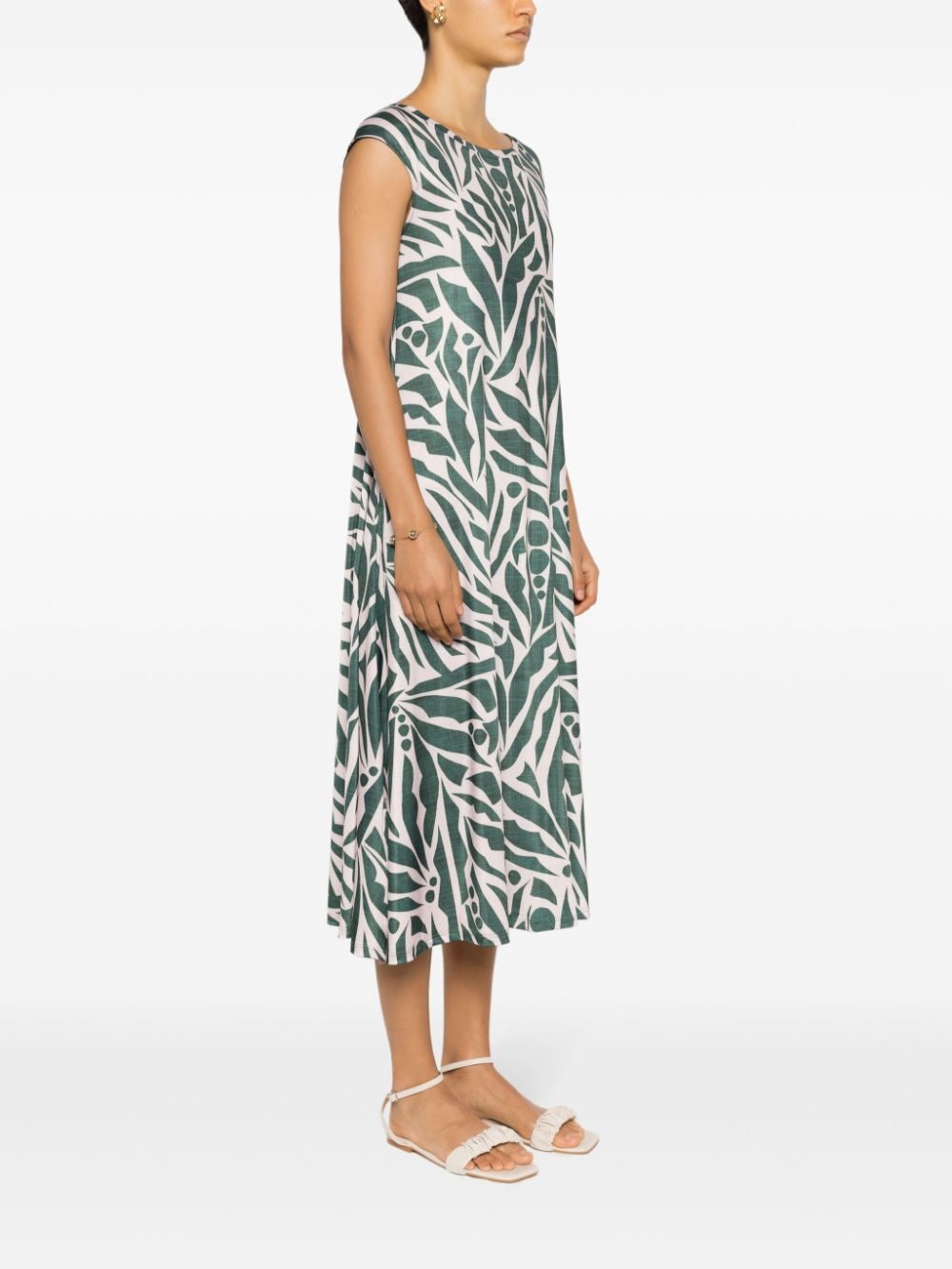 Shop Lygia & Nanny Graphic-print Cap-sleeves Midi Dress In Green