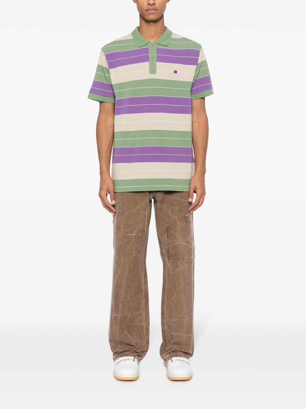 Shop Acne Studios Logo-appliqué Striped Polo Shirt In Green