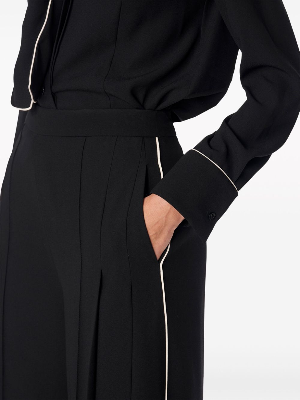 Shop Carolina Herrera Pleat-detail Contrasting-trim Palazzo Pants In Black