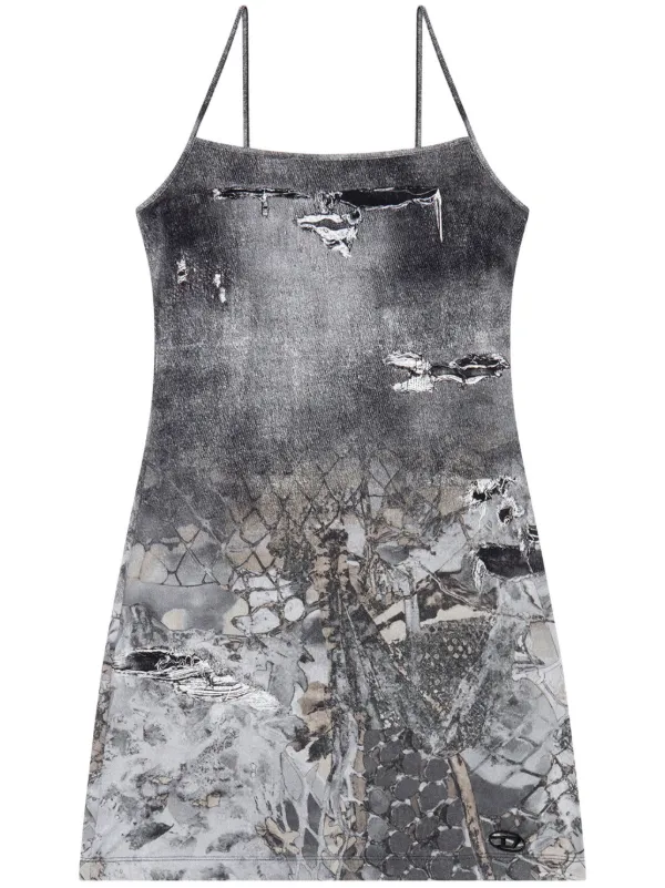 DIESEL>>ディーゼル D-Hoppyn-Q ミニドレス D-HOPPYN-Q1 Mini dress with blowout print｜マルチカラー