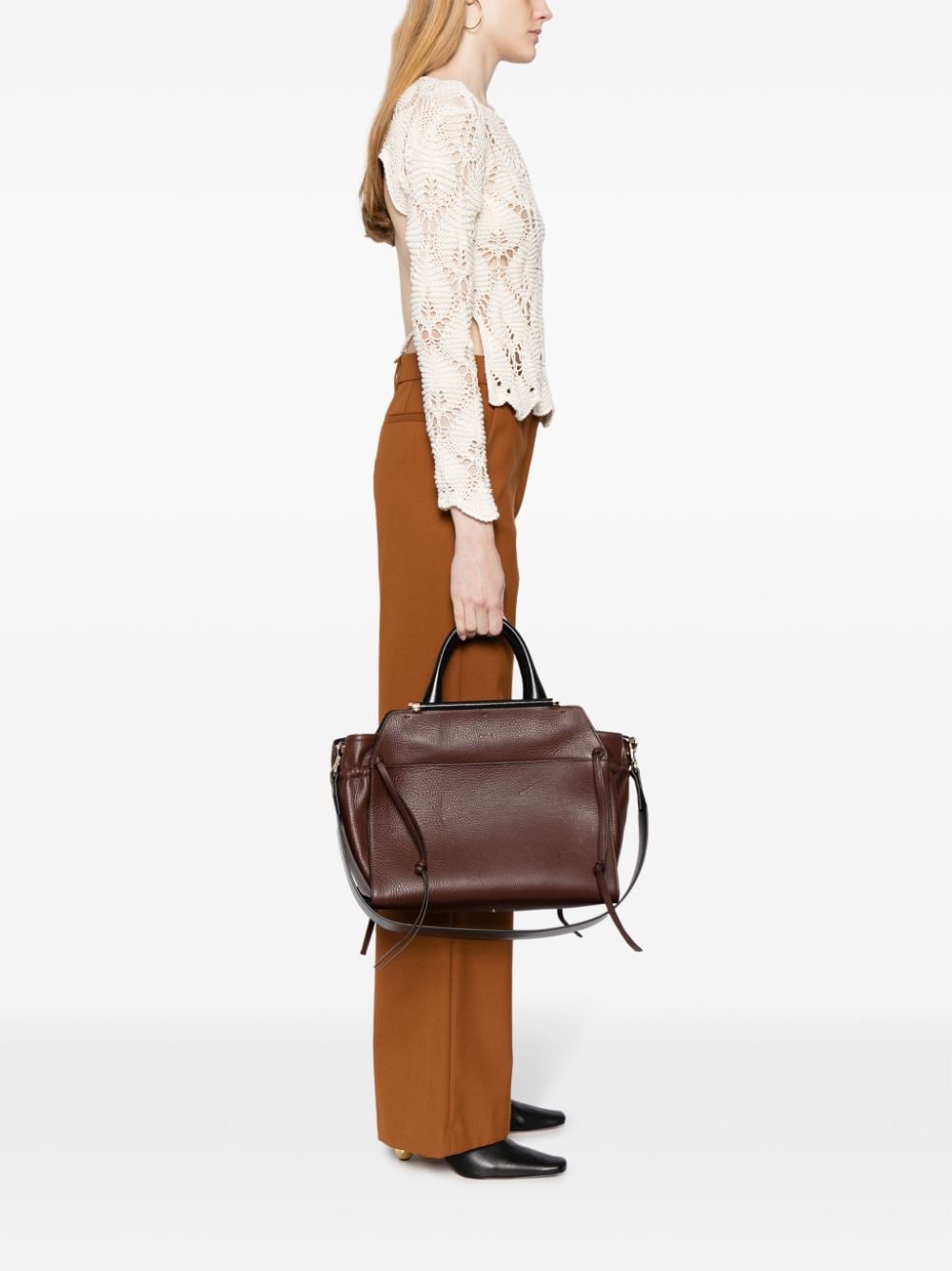 Shop Chloé Medium Steph Logo-debossed Shoulder Bag In Brown
