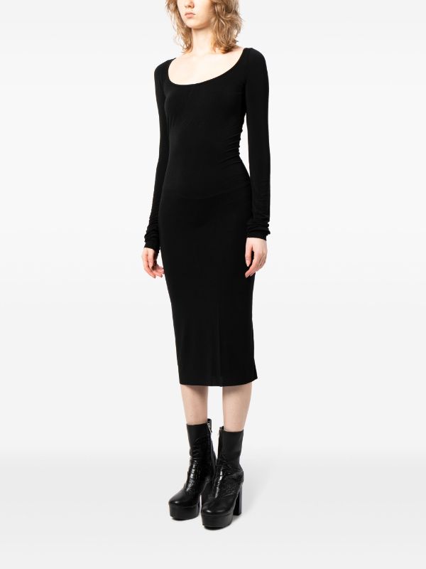 Black Scoop Neck Long Sleeve Bodycon Midi Dress