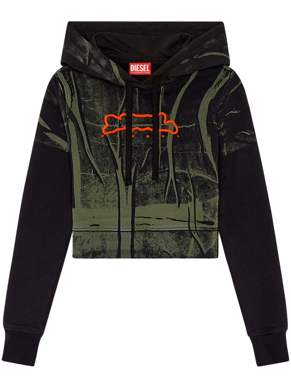 Diesel F Slimmy Hood Cropped Cotton Hoodie Green FARFETCH
