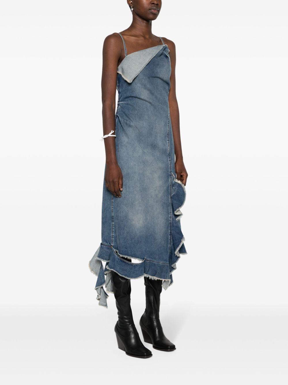 Shop Acne Studios Asymmetric Denim Midi Dress In Blue