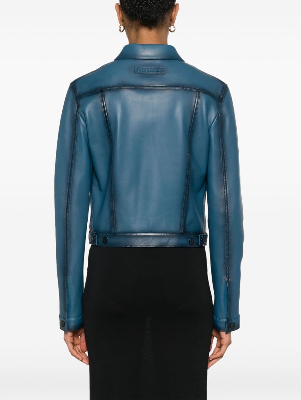 Shop Acne Studios Spray-paint Effect Leather Jacket In Blue