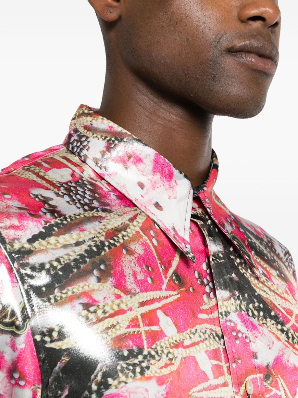 Shop Acne Studios Graphic-print Lamé Shirt In Rosa