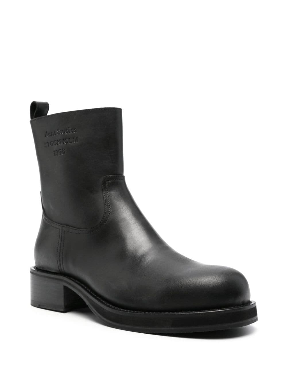 Shop Acne Studios Logo-debossed Leather Boots In Black