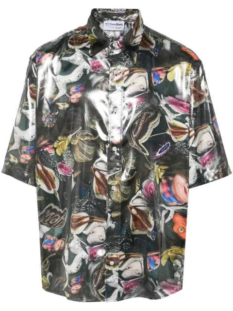 Acne Studios camisa de lamé con estampado gráfico