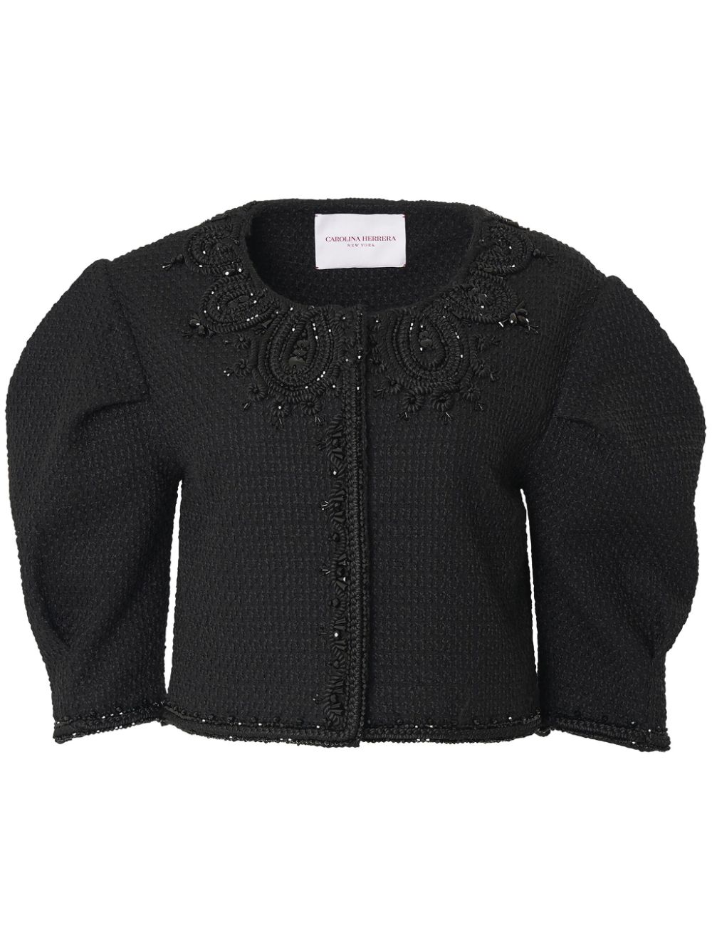 Carolina Herrera Embroidered-edge Tweed Cropped Jacket In Black