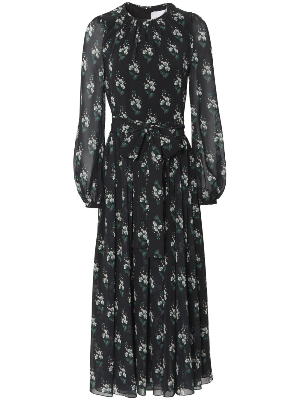 Shop Carolina Herrera Floral-print Belted Midi Dress In Black