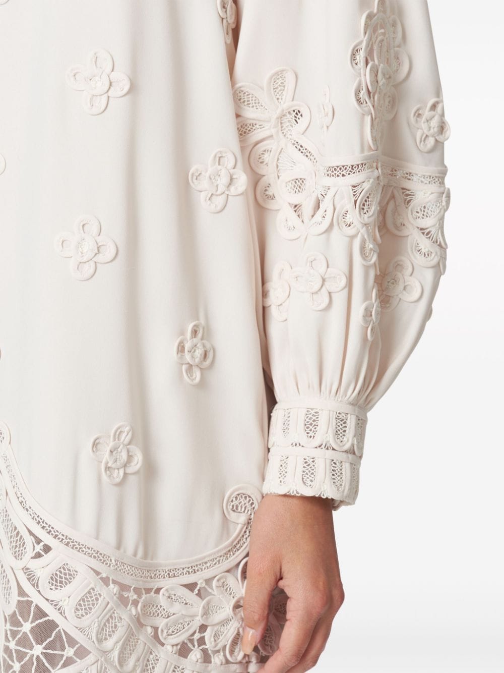 Shop Carolina Herrera Floral-appliqué Long-sleeve Minidress In Neutrals