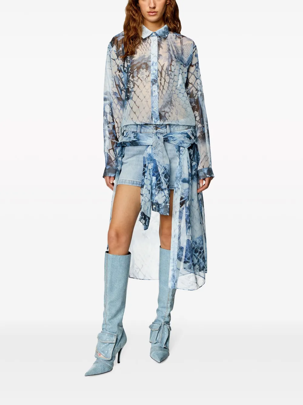 Shop Diesel D-jeaniel Snakeskin-print Midi Dress In Blue