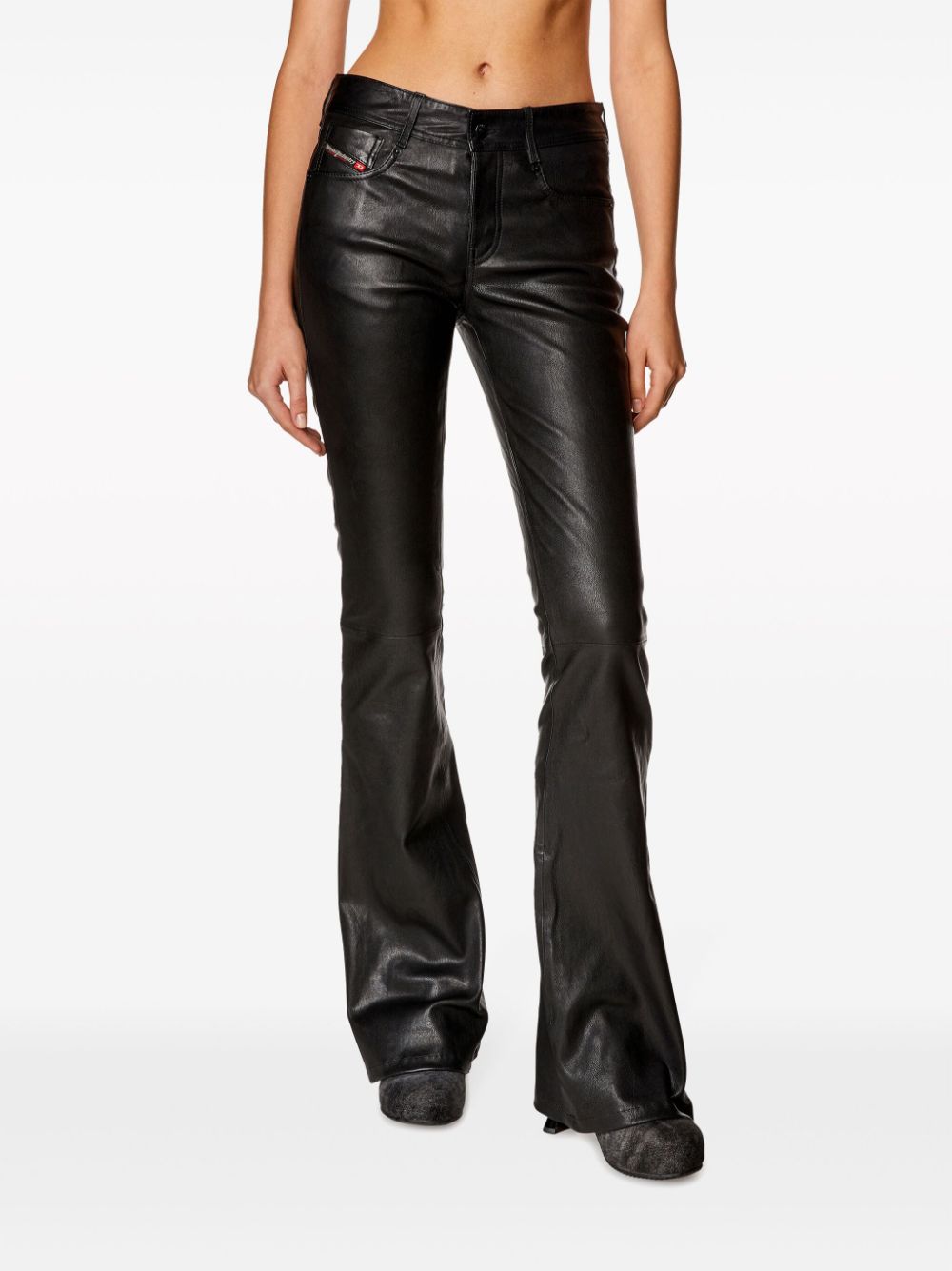 Shop Diesel L-stellar Leather Trousers In Black