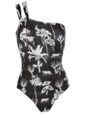 Lygia & Nanny Miusha graphic-print one-shoulder one-piece - Black