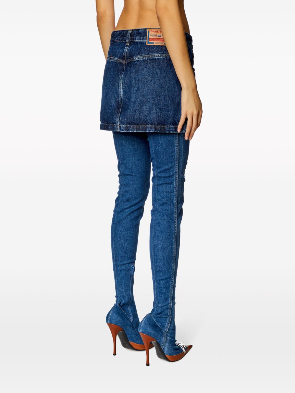 Shop Diesel De-ron Low-rise Denim Miniskirt In Blue