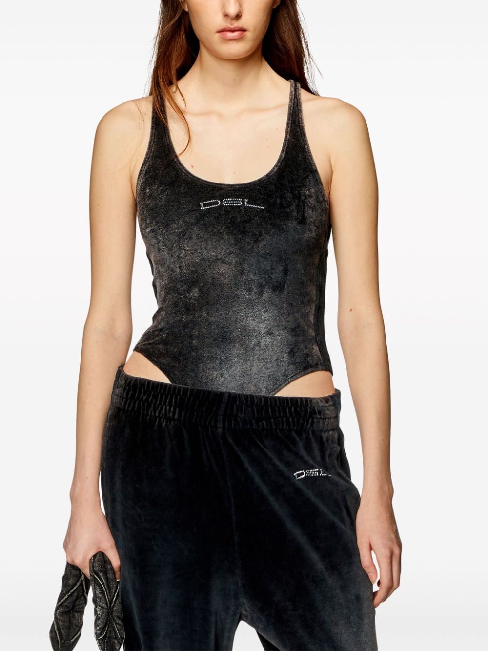 Shop Diesel T-vately Racer-back Bodysuit In 黑色