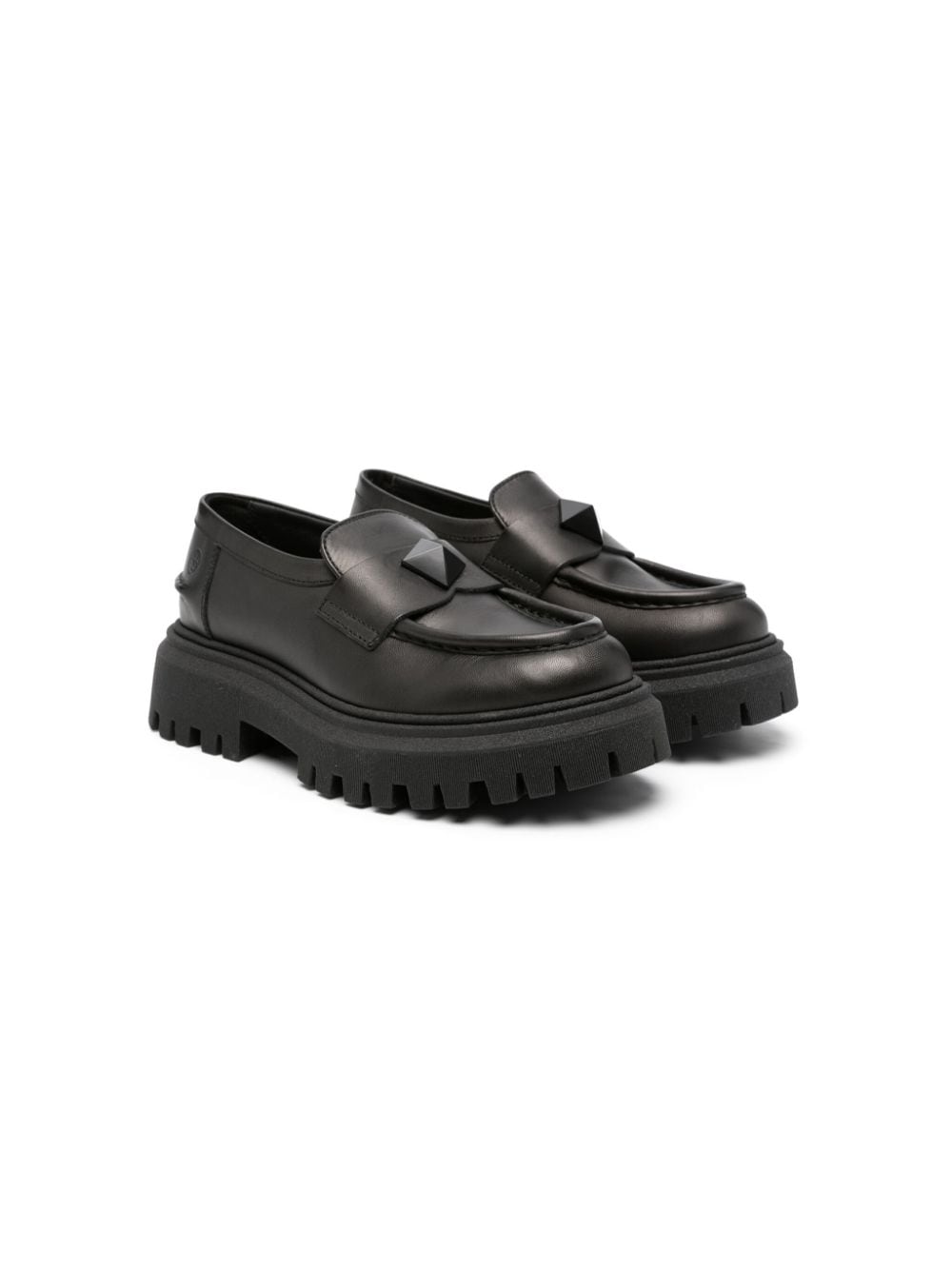 Florens Kids' Spike-stud Detail Leather Moccasins In Black