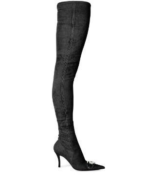 Black denim clearance thigh high boots