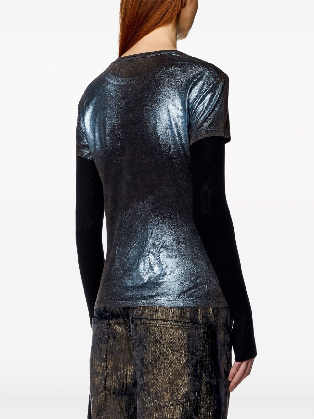 Shop Diesel T-miwa Layered Acid-wash T-shirt In Black