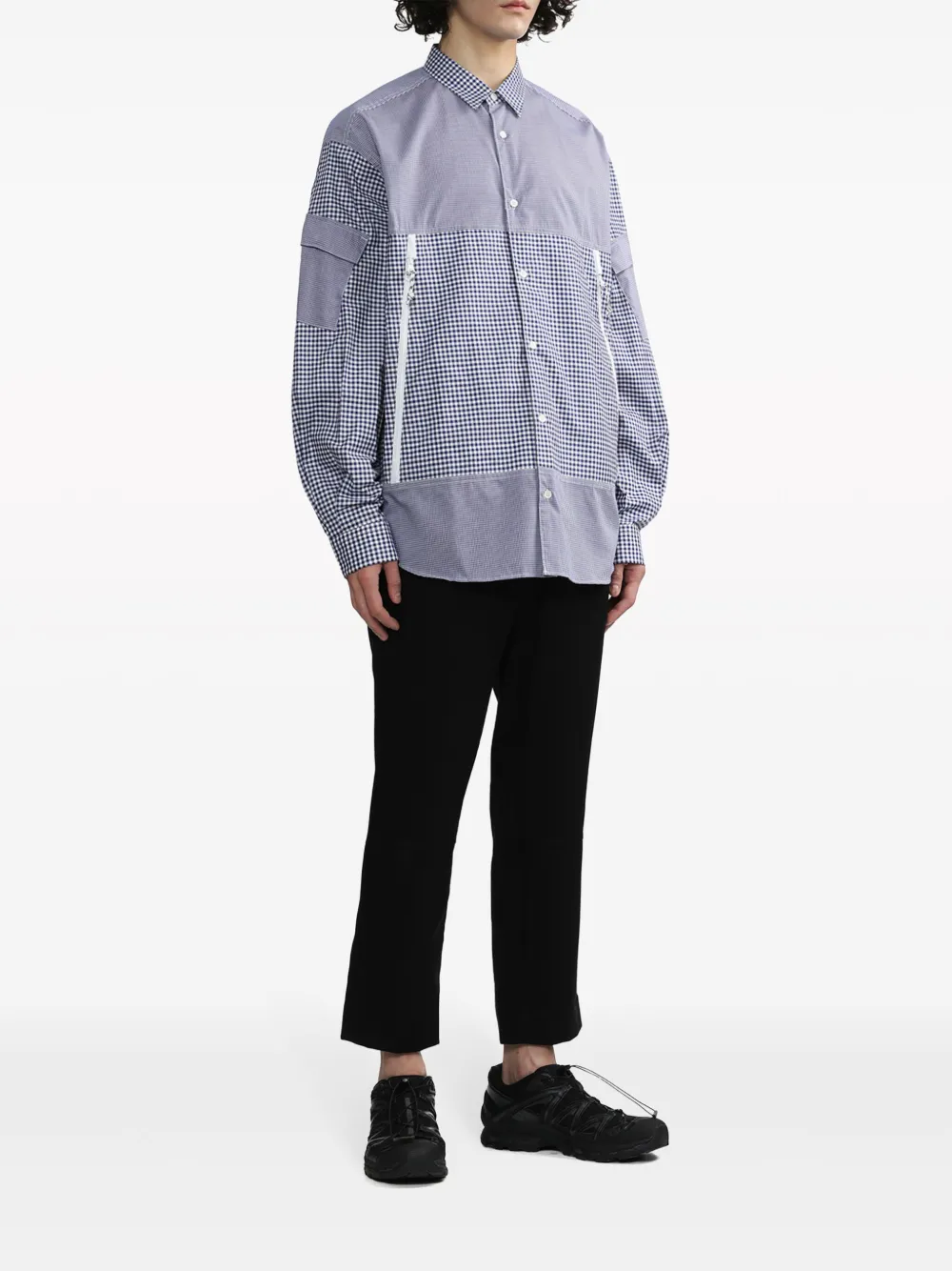 Comme Des Garçons Homme grid-pattern panelled cotton shirt - Blauw