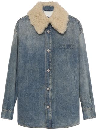 Mm6 maison margiela blue discount faux fur trim denim jacket