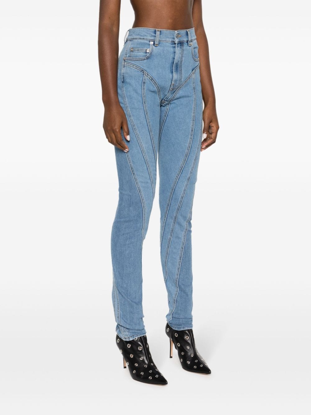 Shop Mugler Spiral Skinny Jeans In Blue