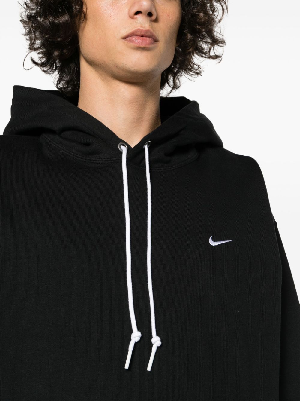 Shop Nike Solo Swoosh-logo Drawstring Hoodie In Black