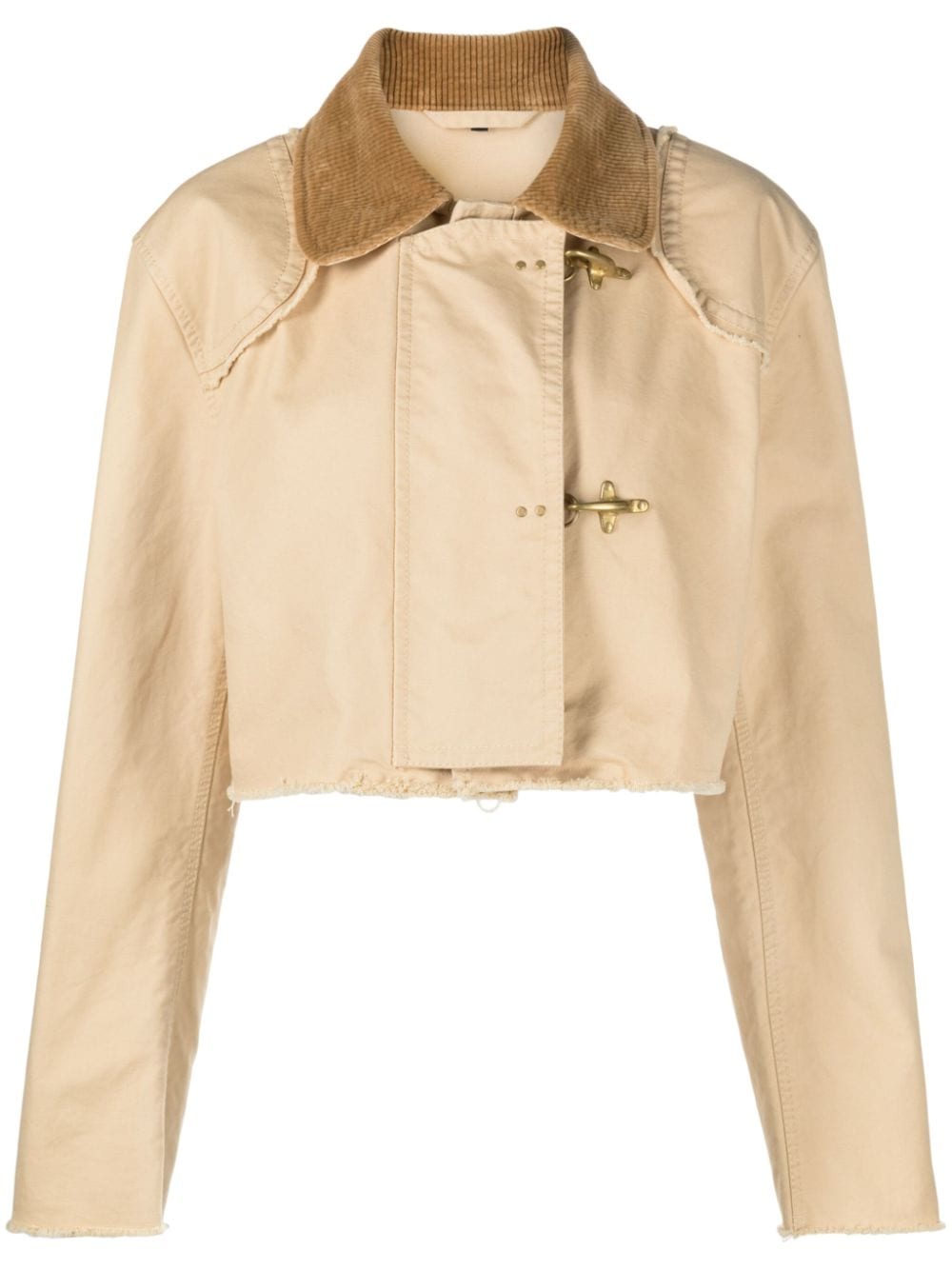 Shop Fay Corduroy-collar Cropped Jacket In Neutrals