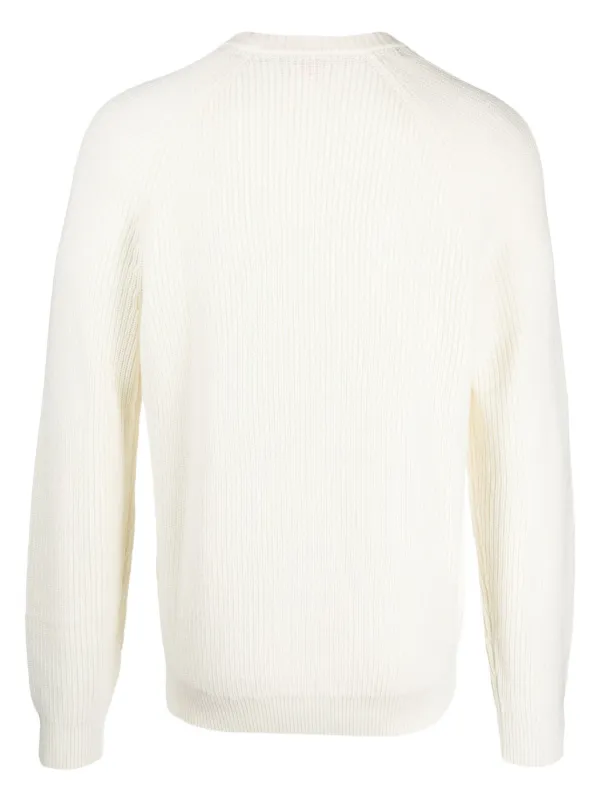 Sun68 Suéter Tejido De Canalé Con Cuello Redondo Blanco