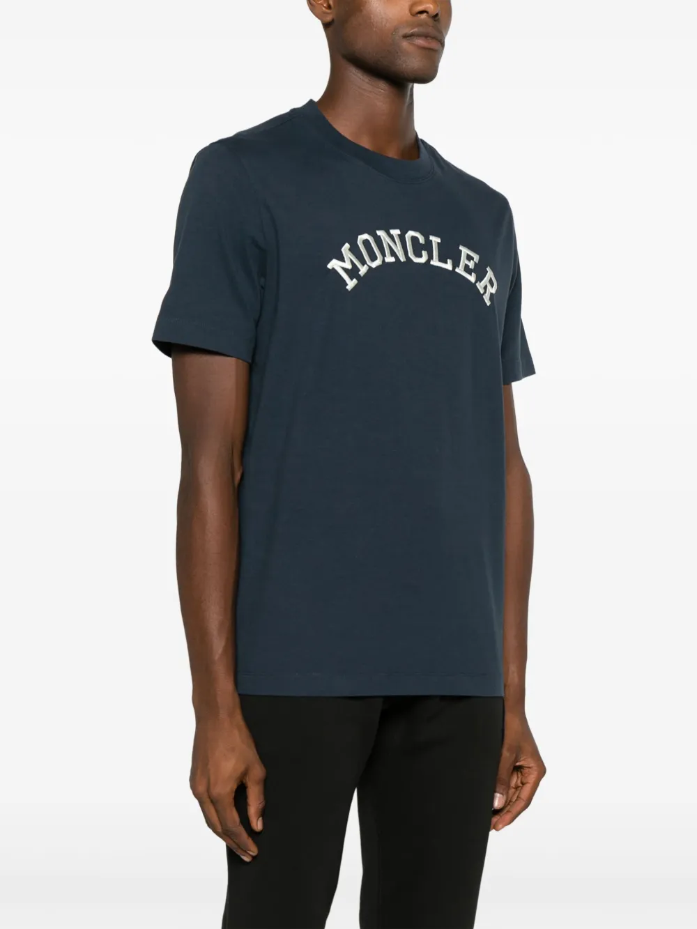 Shop Moncler Logo-embroidered Cotton T-shirt In Blue