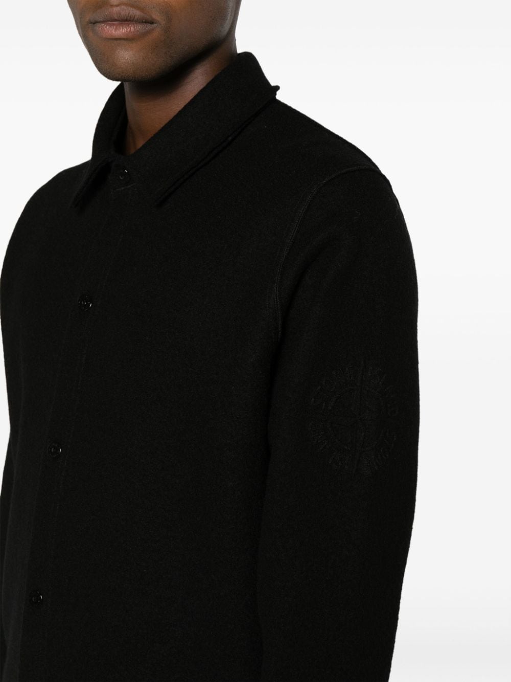 Shop Stone Island Button-up Wool Cardigan In Black