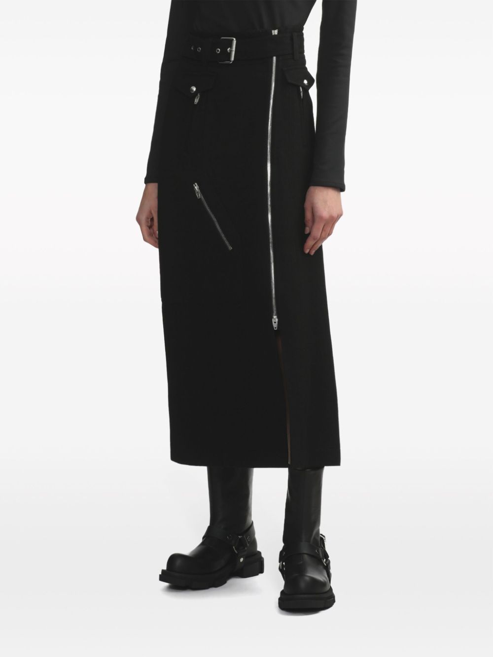 Shop Juunj High-waisted Zipped Midi Skirt In Black