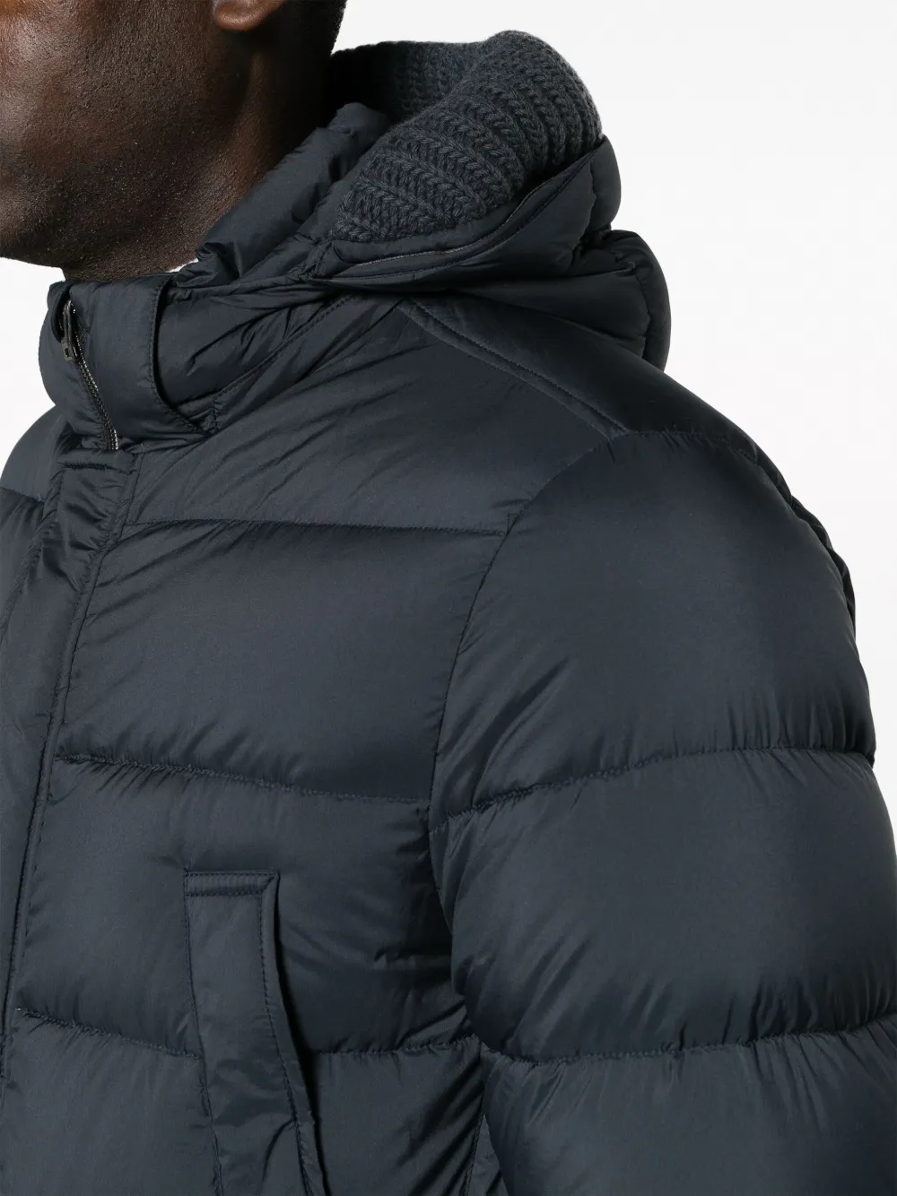 Shop Herno Quilted Hooded Down Jacket In Blau