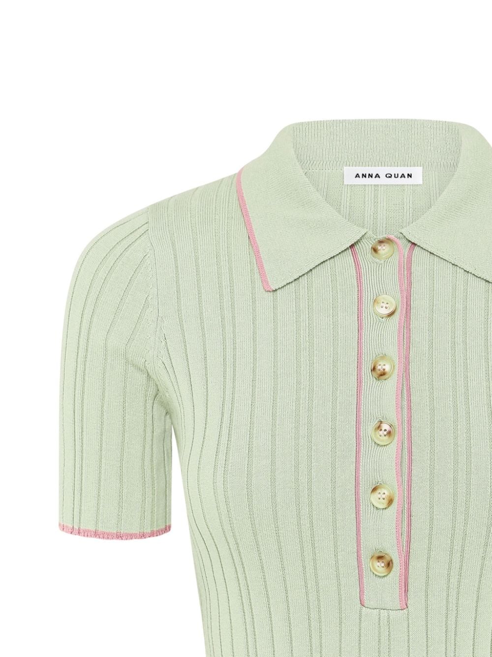 Shop Anna Quan Zora Ribbed-knit Polo Top In Neutrals
