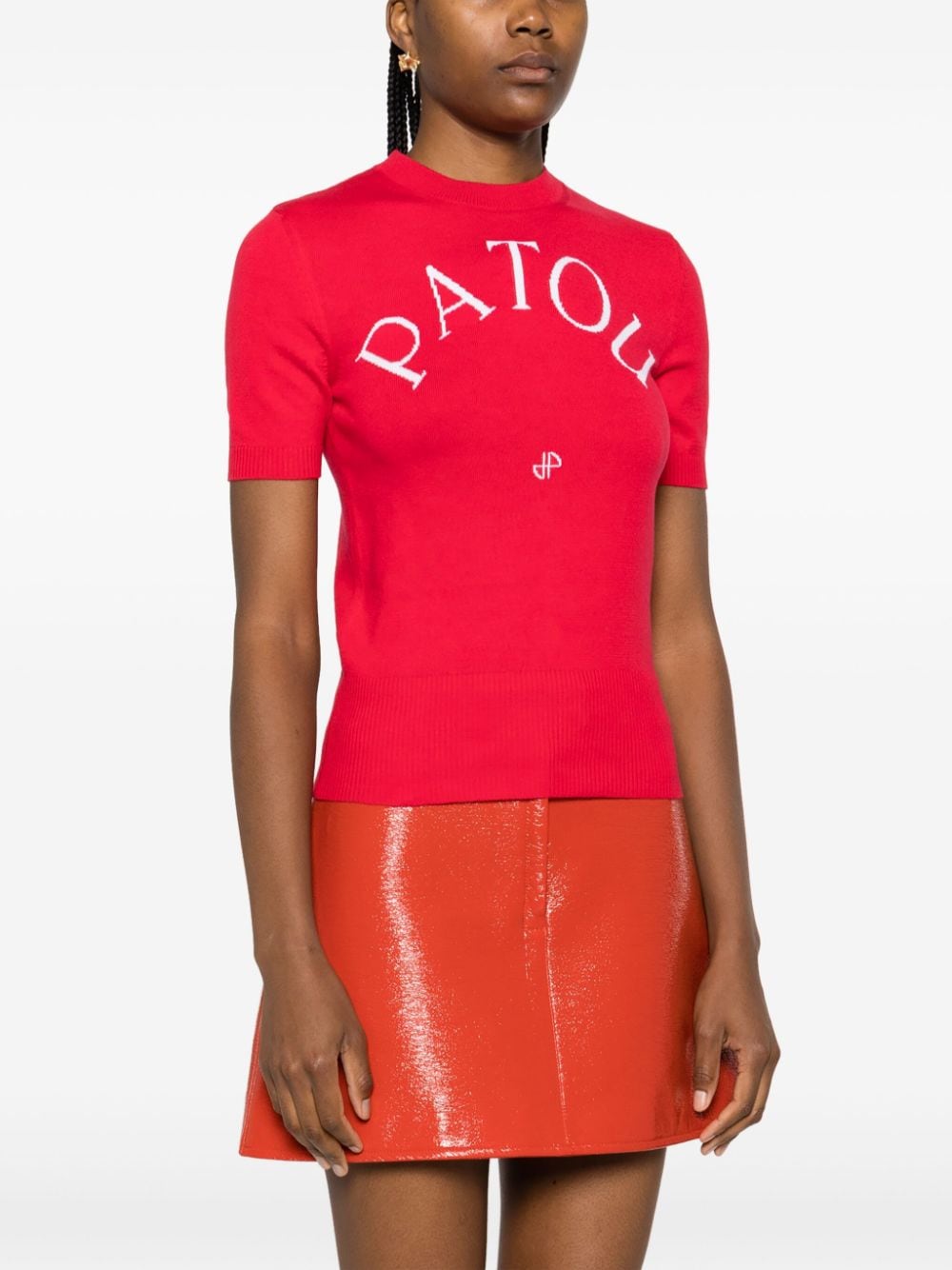 Shop Patou Intarsia Knit-logo Knitted Top In Red