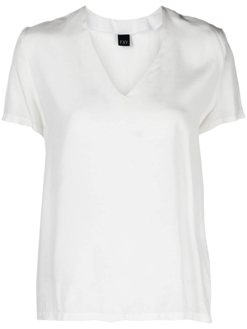 Fay V-neck Embroidered-logo T-shirt In Weiss