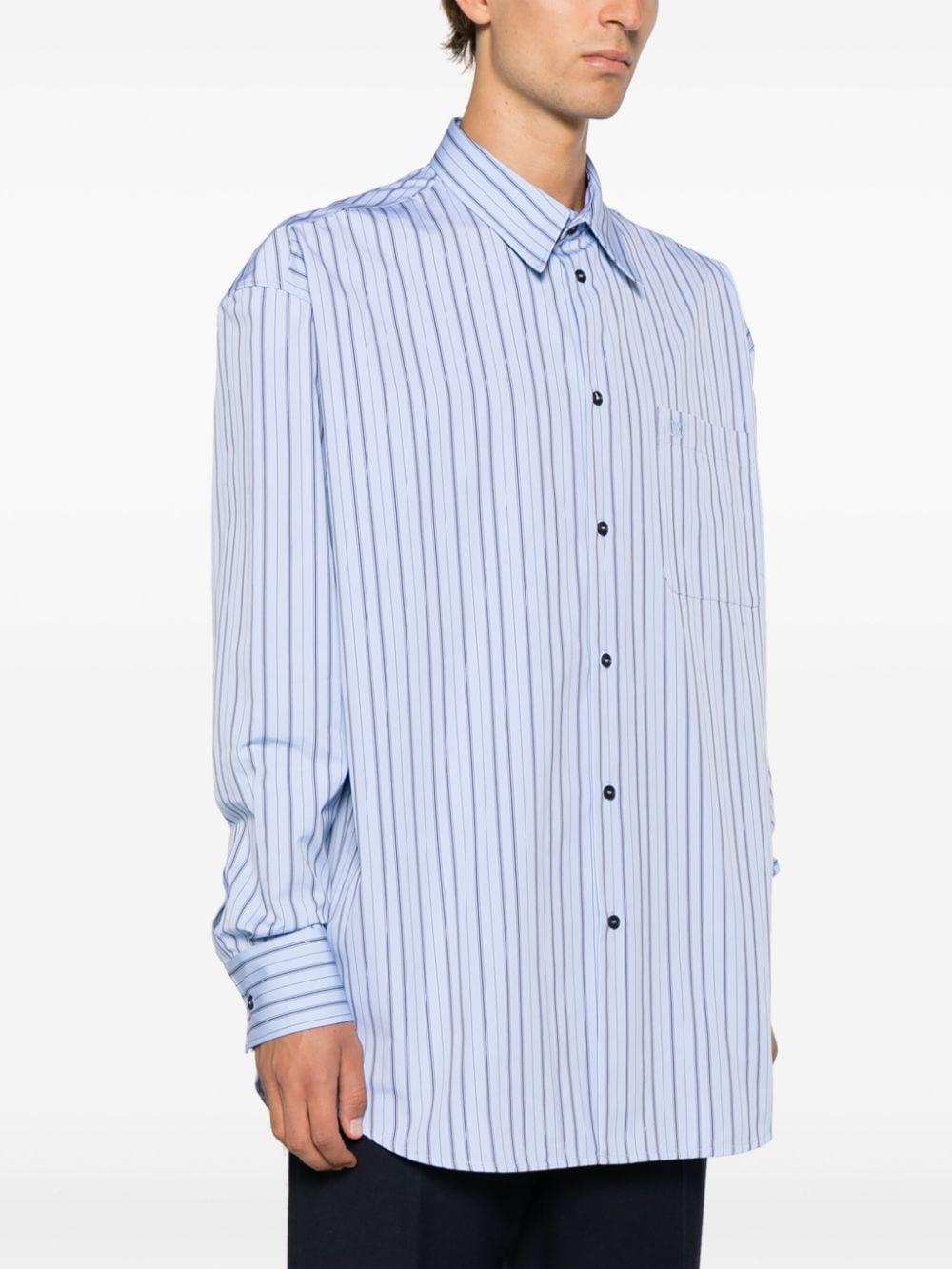 Shop Off-white Logo-embroidered Striped Shirt In Blau